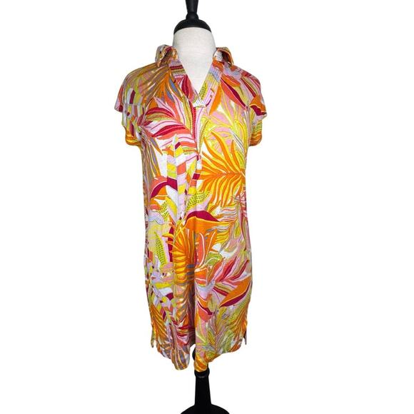 C&C California Pink Orange Yellow  Mod Tropical Print Linen Dress Women’s Sz S - Picture 1 of 11